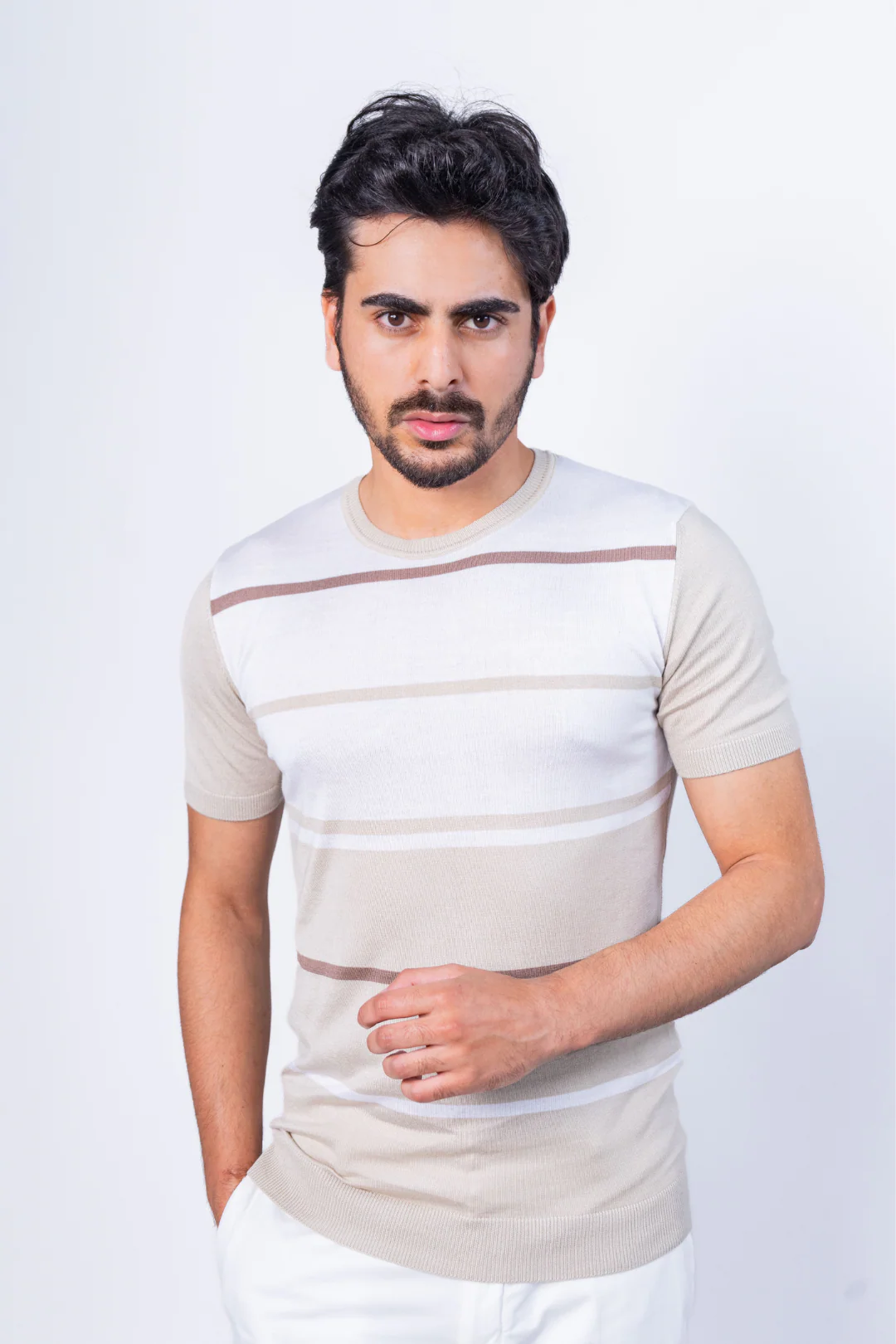 T-shirt Beige Rayé – Image 2