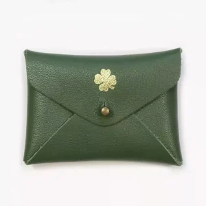 Mini pochette cuir trefle agave