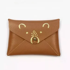 Mini pochette cuir ourson caramel