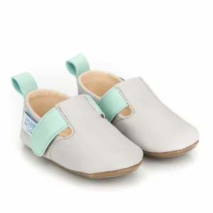 Sandales en cuir NEIL gris perle et scratchs mint – HOB FEEL GOODS