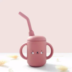 Verre d&rsquo;apprentissage à paille rose