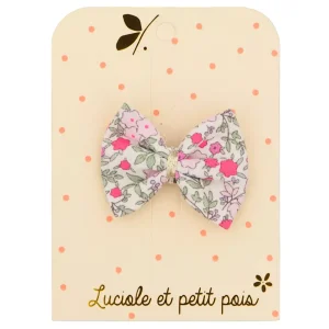 Barrette noeud ruban rose fluo