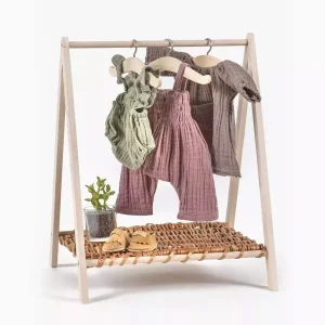 Porte-vêtements en bois/osier Wendy