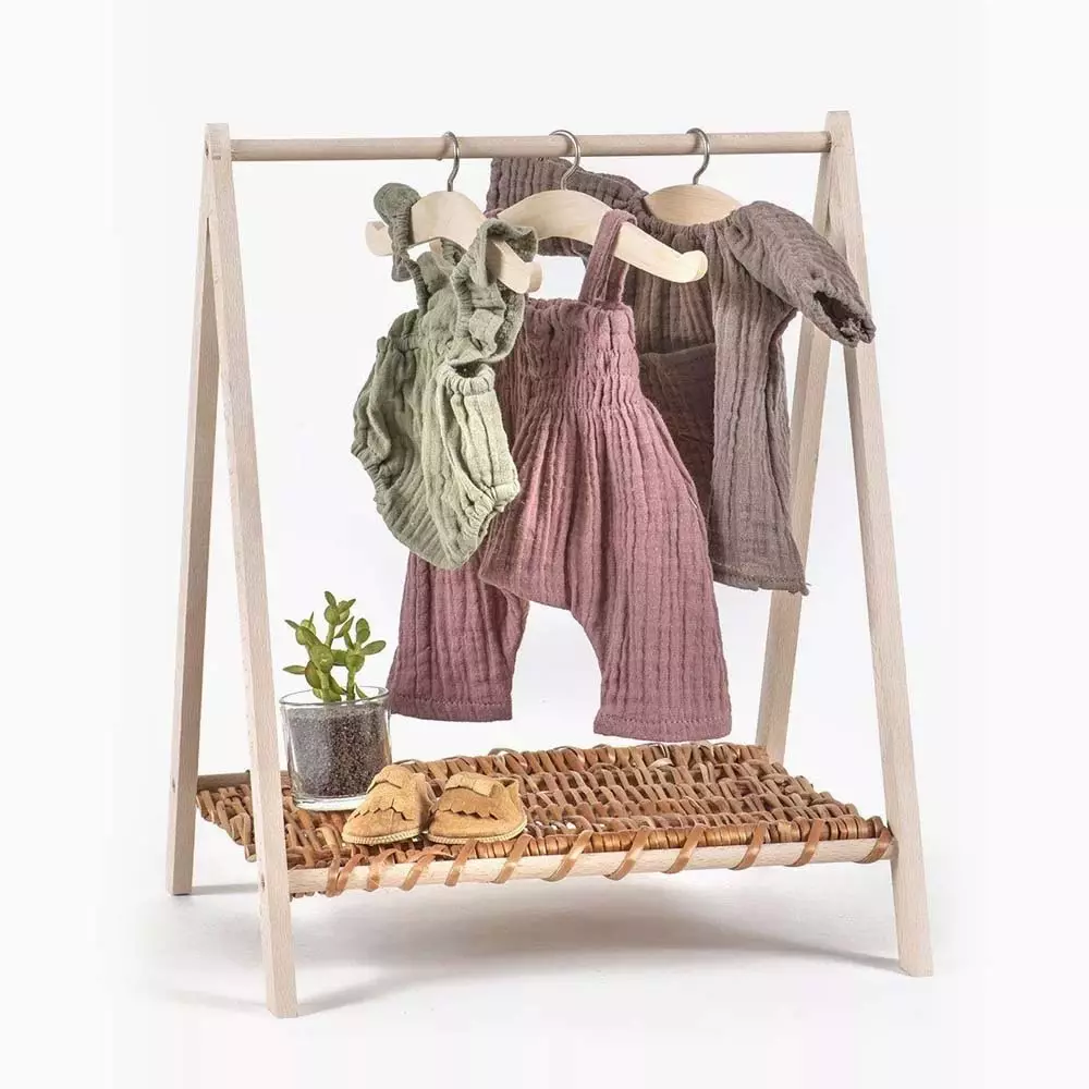 Porte-vĂȘtements en bois/osier Wendy