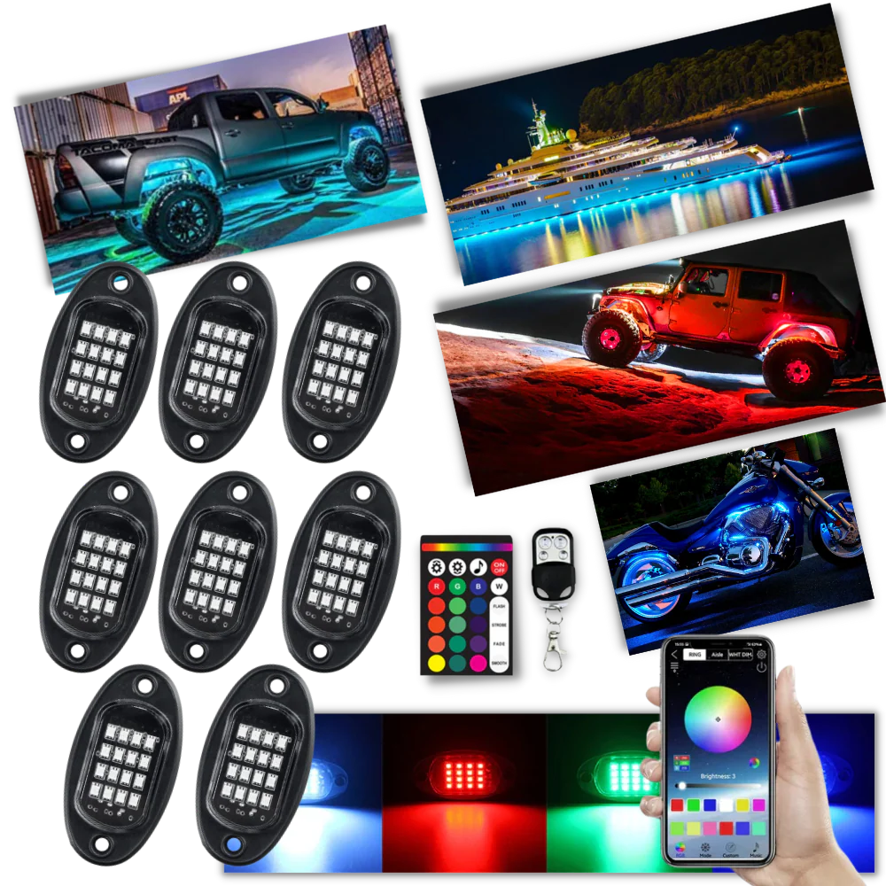 Ensemble de 8 lumières RVB pour véhicules