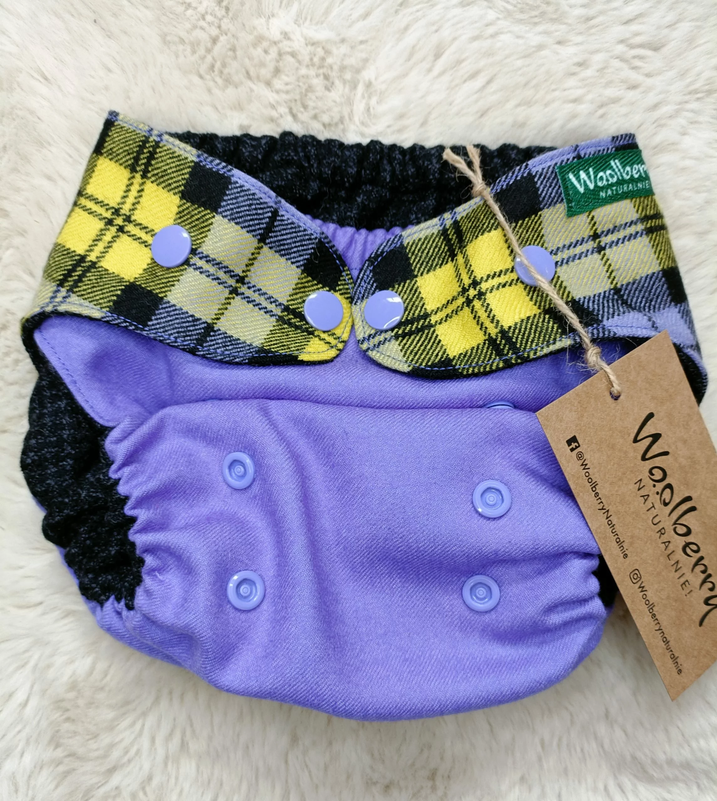 Couche en laine évolutive PLAID MAUVE (7 à 14 kg) – WOOLBERRY NATURALNIE