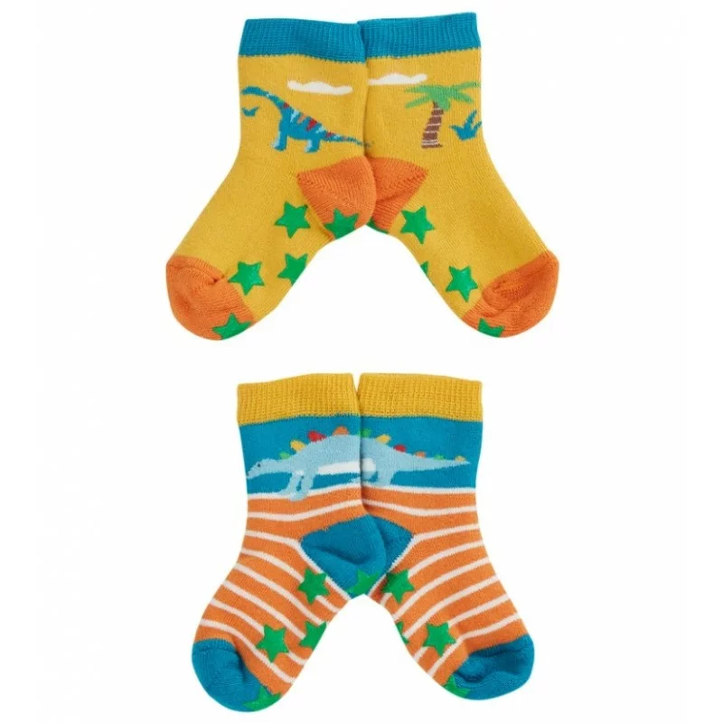 Chaussettes antidérapantes BUMBLEBEE DINOS (lot de 2) – FRUGI