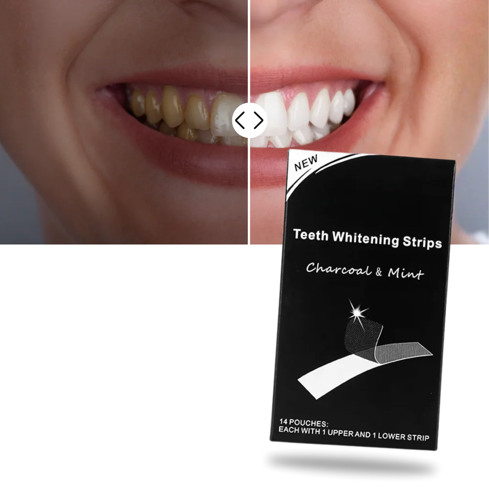 Bandes de blanchiment des dents au charbon et à la menthe
